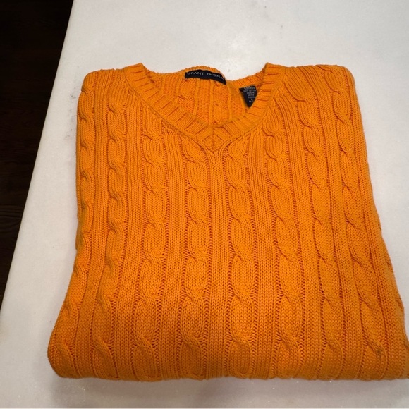 Grant Thomas Men’s Cable Knit Cotton Crew Neck Sweater Orange Sz L Rare - Picture 10 of 11